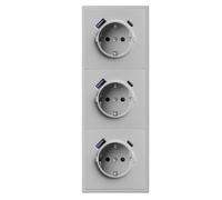 BSEED Schuko Multipresa da incasso con caricatore rapido USB C 20 W, presa da parete 16 Amp con telaio PC, tripla presa con artigli, 3 scomparti, grigio chiaro