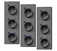 BSEED Schuko Multipresa da incasso con USB C 20 W, presa da parete 16 Amp con telaio PC, tripla presa con artigli, 3 scomparti, colore grigio, confezione da 3 pezzi