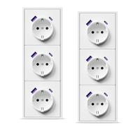 BSEED Schuko Multipresa da incasso con USB C 20 W, presa da parete 16 Amp con telaio PC, tripla presa con artigli, 3 scomparti, colore bianco, 2 pezzi