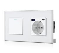 BSEED Schuko,Prese Interruttore e presa con 20W USB e Tipo C,Presa tedesca di carica rapida,Pannello in vetro,3 IN 1,Facile installazione, 1 Gang 2 Way-PD Schuko,Bianco