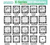 Bseed Serie E 86mm Moduli Fai-da-te Presa USB Type-C EU FR con Dimmer e Interruttore a Rullo per Tapparelle, Parte per Foro Presa Cavo ST TV RJ56 CAT6