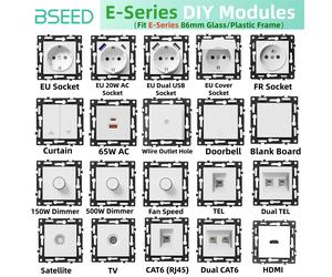 Bseed Serie E 86mm Moduli Fai-da-te Presa USB Type-C EU FR con Dimmer e Interruttore a Rullo per Tapparelle, Parte per Foro Presa Cavo ST TV RJ56 CAT6