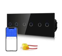 BSEED Smart Alexa, interruttore per luce da parete, 228 mm, 3 vie, Single Live WiFi touch, conduttore neutro, non necessaria, 2 ingressi a 1 via, compatibile con Tuya/Google, colore nero