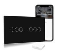 BSEED Smart ZigBee Doppio interruttore della luce, WiFi Touch, supporto Alexa, 3 vie, compatibile con Tuya/Google (Hub ZigBee, non neutro) nero