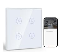 BSEED Smart ZigBee Interruttore 4 Gang 1 Via, Interruttore a Parete Intelligente con Alexa e Google Home, Interruttore da Incasso (Linea Neutra, Gateway Hub Necessario) Bianco