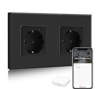 BSEED Smart ZigBee Presa, Presa ZigBee commutabile Alexa, funziona con Amazon Alexa e Google Home, Presa da parete intelligente 2 in 1 con pannello in vetro Nero (Tuya ZigBee Hub richiesto)