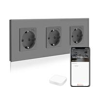 BSEED Smart ZigBee Presa, Presa ZigBee commutabile Alexa, funziona con Amazon Alexa e Google Home, Presa da parete intelligente 3 in 1 con pannello in vetro grigio (è necessario l'hub Tuya ZigBee)