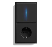 BSEEDLIFE Interruttore con presa a muro, presa con interruttore di reset, interruttore da parete con cornice in PC con indicatore LED, 1 gang, 1 via, 150 x 80 mm, nero (pulsante di ripristino