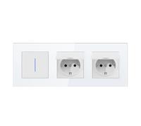 BSEEDLIFE Interruttore della luce con presa, presa a LED da incasso standard UE con telaio in vetro, 1 scomparto a 1 via, presa Schuko con copertura impermeabile, presa a isola con artigli, 86 x 228