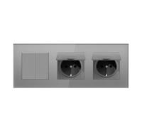 BSEEDLIFE Interruttore della luce con presa, presa Schuko a 2 scomparti, 1 via, con copertura impermeabile, presa da incasso standard UE con telaio in vetro, 86 x 228 mm, con artigli, grigio