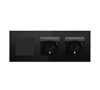 BSEEDLIFE Interruttore della luce con presa, presa Schuko a 2 scomparti, 1 via, con copertura impermeabile, presa da incasso standard UE con telaio in vetro, 86 x 228 mm, con artigli, nero