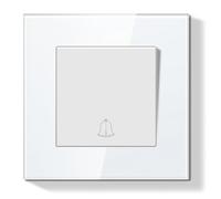 BSEEDLIFE Interruttore per campanello da incasso, 86 x 86 mm, con cornice in vetro, interruttore moderno per casa e appartamento, facile installazione (porte a molla), bianco