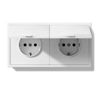 BSEEDLIFE Presa Schuko con copertura impermeabile, 80 x 150 mm, presa da incasso standard UE, doppia presa da parete con telaio in PC, 16 Amp, presa a forchetta con artigli, 2 scomparti, colore bianco