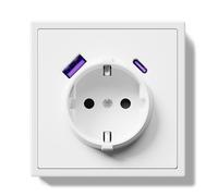 BSEEDLIFE Presa Schuko con USB/tipo C 20 W, 80 x 80 mm, prese standard UE, presa da parete con telaio PC, presa a paletta con artigli, pulsante di collegamento rapido, 1 scomparto bianco