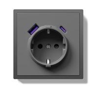 BSEEDLIFE Presa Schuko con USB/tipo C 20 W, 80 x 80 mm, prese standard UE, presa da parete con telaio PC, presa a paletta con artigli, pulsante di collegamento rapido, 1 scomparto grigio
