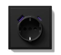 BSEEDLIFE Presa Schuko con USB/Tipo C 20W, Presa da Incasso Standard EU, Presa a Muro con Telaio PC, 80 * 80mm, Presa Singola con Gancio, Installazione Semplice, 1 Vano Nero
