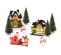 Bseical 11Pezzi Villaggio Natalizio Accessori, Paesaggio Led Illuminato Di Resina Di Regali, Porta Elfo Casette Presepe Di Decorazioni, Kit Casa
