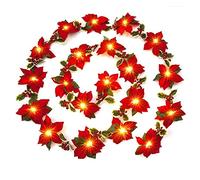 Bseical Luci Natalizie A Poinsettia A LED, Luci A Stringa di Fiori Artificiali A LED con Bacche Rosse E Foglie di Agrifoglio, per La Casa, Festa, Decorazioni Natalizie per Interni Ed Esterni (C)