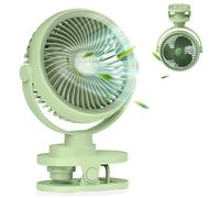 Bseical Mini Ventilatore a Pinza USB Ricaricabile 1200mAh - 5 Velocità Regolabili, 360° Orientabile con Luce LED - Perfetto per Casa, Ufficio e Campeggio (Verde)