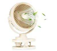 Bseical Mini Ventilatore a Pinza USB Ricaricabile 1200mAh - 5 Velocità Regolabili, 360° Orientabile con Luce LED - Perfetto per Casa, Ufficio e Campeggio (Beige)