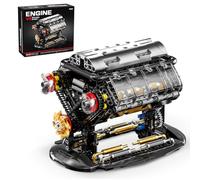 BseSparklion Set di blocchi di costruzione del motore V8, mini kit modello motore V8 che funziona con joystick manuale, compatibile con adulti Lego, giocattolo per esperimenti di scienze fisiche STEM