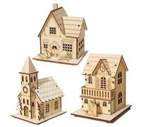 BSFDORPOT 3 pezzi set di villaggi di Natale a LED LED in legno, decorazioni per le case per vacanze in miniatura a batteria per tavolo, davanzali e accento per la camera da letto