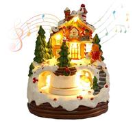 BSFDORPOT Illumina Le Case del Villaggio Natalizio con Treno Rotante e 8 Canzoni Musicali, Batteria Decorativa per la Città di Natale in Resina operata per l'arredamento della casa di Natale e Regali