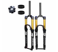 BSFHQS Mountain Bike Forcella 26" 27,5" 29" Forchetta Ammortizzata per Bici 1-1/8" Dritte/Conico Forcelle Anteriori Ad Aria Corsa 160mm ASSE Passante 15 * 110mm Smorzamento Regolabile(28.6-Gold,29")