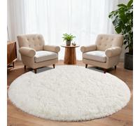 BSGIFT - Tappeto rotondo, diametro 160 cm, modello Shaggy a pelo lungo, colore: crema, morbido e soffice, pile lungo e accogliente, tappeto per soggiorno, tappeto a pelo alto, antiscivolo per