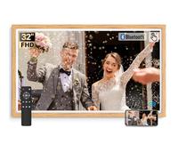 BSIMB Cornice digitale da 32 pollici, touch screen 64 GB, 1920 x 1080, WiFi, display elettronico, telecomando, condividi foto/video tramite app/USB/SD, facile da installare, regalo per mamma, legno