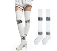 BSITSSS 1 Paio Bianco Parigine Donna Invernali, 84cm Extra Lunghi Calze da Donna Sopra il Ginocchio Calzini da Ginocchio, Calzini Lunghi in Maglia Invernale Warmer
