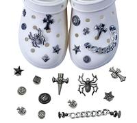BSITSSS 12 Pezzi Ciondoli per Scarpe, Metallo Stile Punk Shoe Charms for Clog, Spider Decorazioni per Scarpe, Nero Accessori per Scarpe Fai-da-te, Decorazione per Scarpe con Chaînes