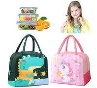 BSITSSS 2 PCS Borsa Termica Bambini, Piccola Borsa per il Pranzo, Mini Lunch Bag Bambini, Sacchetti Pranzo Riutilizzabili (Dinosauri, Unicorni)