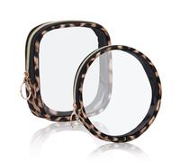 BSITSSS 2 Pezzi Borse Da Toilette, Leopardo Bustine Trasparenti, Quadrata Rotonda Beauty Case Borsa da Viaggio Donna Pochette Trucchi Makeup Bag per Cosmetici Shampoo Crema Lozione