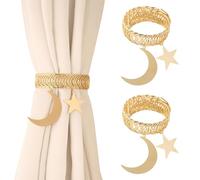 BSITSSS 2 Pezzi Fermatenda per Tende, Eleganti Ferma Tende Anello a Molla, Graziosi Fermatende Stelle e Luna, Semplicità Fermi per Tendaggi, Calamite per Tende per Casa e Ufficio