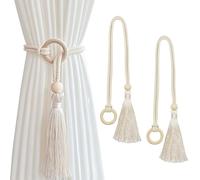 BSITSSS 2 Pezzi Fermatenda per Tende, Eleganti Ferma Tende, Graziosi Fermatende Frangia a Forma di Bottone Rotondo in Legno, semplicità Fermi per Tendaggi, Calamite per Tende per Casa e Ufficio