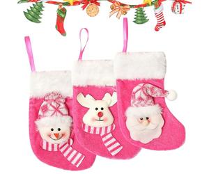 BSITSSS 3 PCS Mini Calze Natalizie da Appendere, 17x9cm Piccoli Calze di Natale, Rosa Personalizzate Calza Befana Vuota, Candy Sacchetti Regalo per Albero di Natale Decorazione