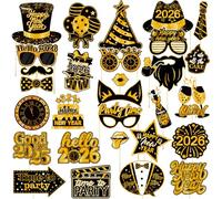 BSITSSS 30 Pezzi Photo Booth Buon Anno Nuovo 2026, Nero e Oro Foto Props, Accessori Foto Booth Cornice per Selfie Happy New Year 2026 Compleanno Matrimoni