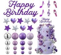 BSITSSS 32pcs Discoteca decorazioni Torta Compleanno Tema Musicale, Decorazioni per Torte, Decorazioni Torta Deco Chitarra Nota Musicale Sfera a Specchio Decorazione, Decorazione Torta Compleanno