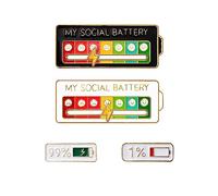 BSITSSS 4 Pezzi Pin Della Batteria Sociale, Batteria Sociale Spilla 7 Giorni Pin, Della Umore Sociale Divertente Spilla, Creativi Interattivi Spille Introversi Regalo Decor per Abbigliamento