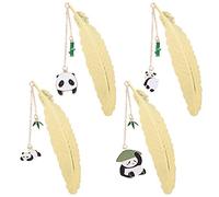 BSITSSS 4 Pezzi Segnalibro, Segnalibro Panda Metallo Segnalibri Piuma Panda Ciondolo, Segnalibro Personalizzato Bookmark per Regali Unici per Bambini/Studenti/Insegnanti e Amici da Leggere(Oro)
