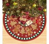 BSITSSS 90cm Grande Gonna Albero di Natale, Tappetino per albero di Natale Omini di Pan di Zenzero, Copertura per Albero diNatale, Rotonda Tappetino per Copertura Base per Decorazioni Natalizie