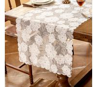 BSITSSS Runner da Tavola Camelia 45 x 180 cm, Runner Tavola Pizzo Bianco, Fiori Runners da Tavolo Table Decorazione per Interni Vacanze Matrimoni Comunioni Compleanni Feste