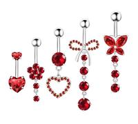 BSJ4U Piercing per ombelico con ciondolo a forma di cuore rosa con zirconia cubica a forma di cuore, farfalla e fiore, per ombelico, da donna, 14 G, in acciaio inossidabile argentato, delicato e