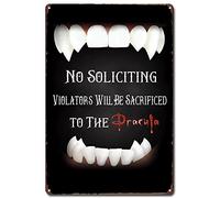 Bsjuny Cartello in metallo con scritta "No Soliciting for House Funny, No Soliciting Violators Will Be Sacrificed to Dracula, decorazione gotica per la casa, scritta in inglese "Bram Stoker", 20 x 30 cm