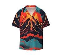BSKGOHP Camicia a maniche corte in poliestere da uomo con stampa vulcano, Nero, M
