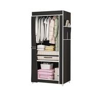 BSKJMMP Armadio portatile con copertura, 1 asta appendiabiti, 2 ripiani e tasca laterale, resistente, 55,9 x 43,9 x 146,1 cm (lunghezza x larghezza x altezza) (nero)