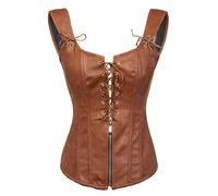 Bslingerie® Corsetto bustier Steampunk rinascimentale da donna in finta pelle, Marrone, Small