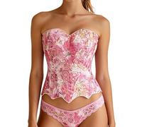 bslingerie Corsetto da donna in pizzo floreale con pizzo patchwork, Rosa, Small