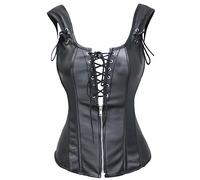 bslingerie Corsetto da donna similpelle nera con cinghie e cerniera Black medium